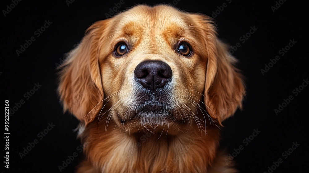 Close up Portrait of Golden Retriever Dog with Black Background Close up Portrait of Golden Retriever Dog with Black Background