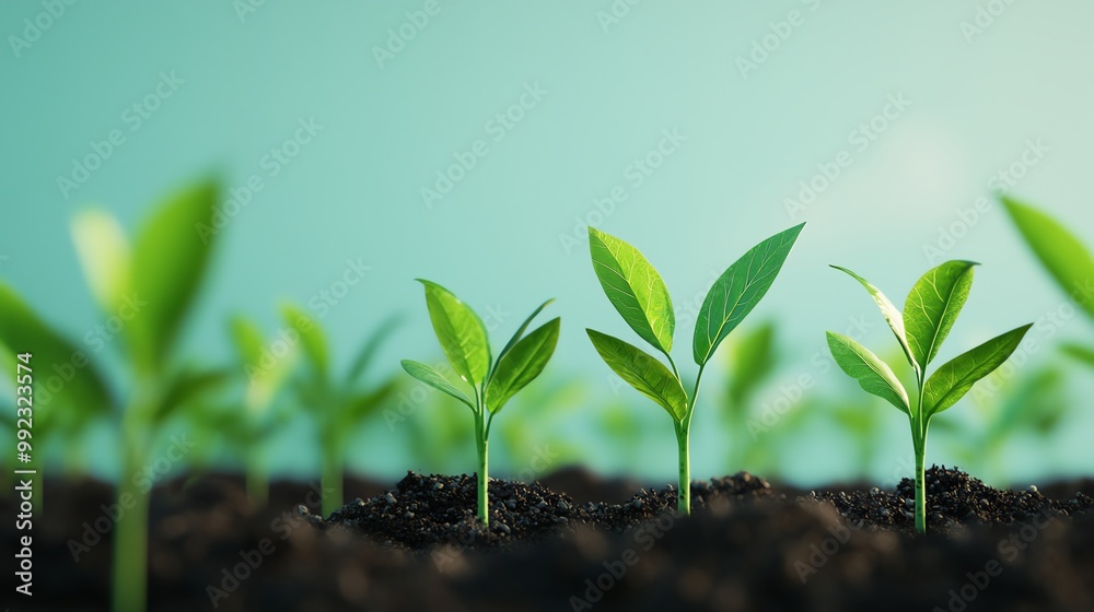 Reforestation efforts, saplings being planted, 3D illustration Reforestation efforts, saplings being planted, 3D illustration