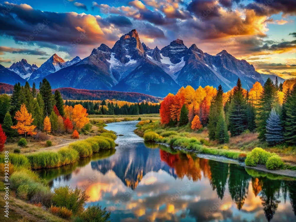 Obraz premium Breathtaking Landscape Photos for Painting Inspiration Featuring Mountains, Forests, and Rivers