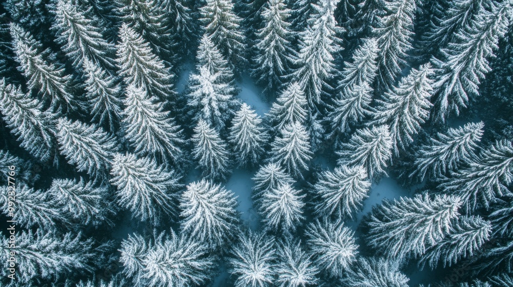 Aerial View of Snow-Covered Evergreen Trees in a Forest Aerial View of Snow-Covered Evergreen Trees in a Forest