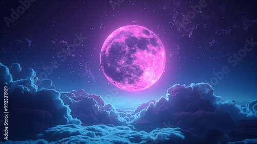 Vibrant Purple Moon Above Mystical Clouds - Made with Generative AI