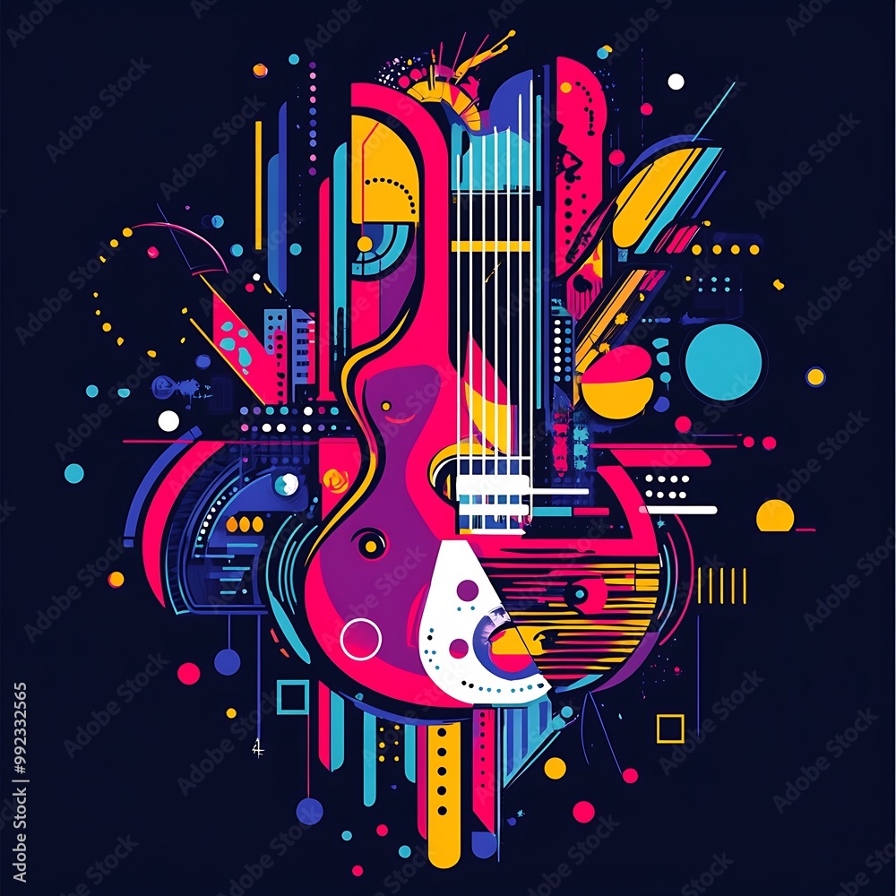 Obraz premium Abstract Geometric Composition Featuring a Guitar