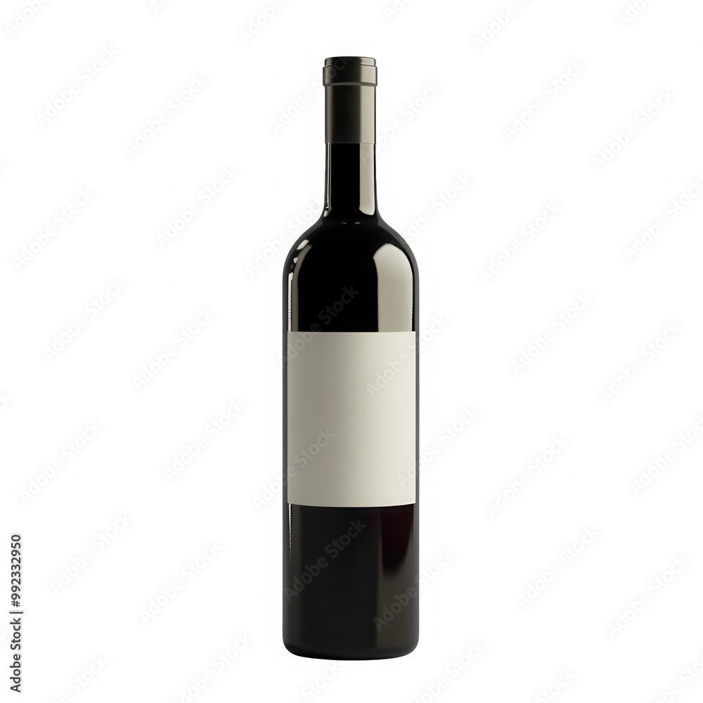 A bottle of wine with a white label A bottle of wine with a white label