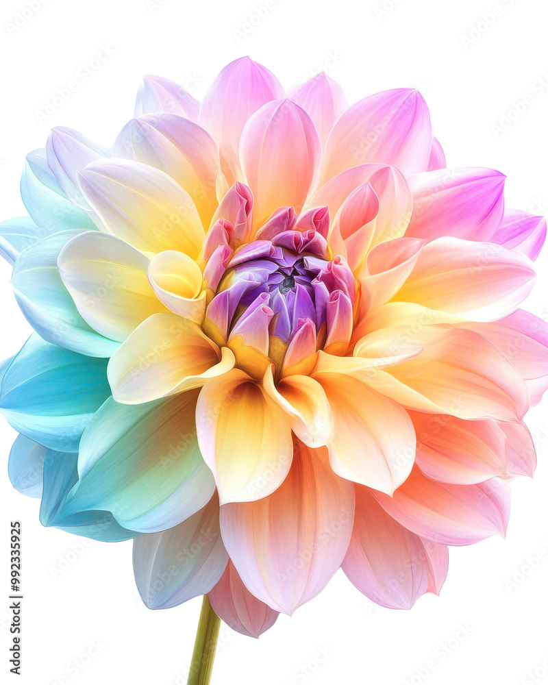 Fototapeta premium Vibrant rainbow flower, white isolated background