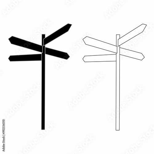 Road direction signs refer to a form of road sign, black in color, that is used to indicate direction. It may depict the silhouette of a stylized road or path, providing a clear visual guide