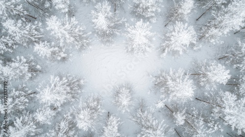 Aerial View of Snow-Covered Trees in a Forest Clearing