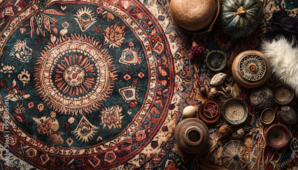 A collection of mandalas, dreamcatchers, and earthy tones, with intricate patterns and a warm, laid-back atmosphere A collection of mandalas, dreamcatchers, and earthy tones, with intricate patterns and a warm, laid-back atmosphere