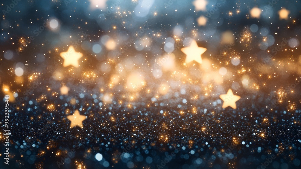 Fototapeta premium 金色の星とキラキラの背景素材