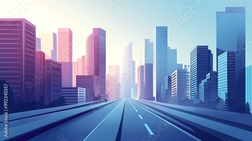 Cityscape with an Empty Road Leading into the Distance