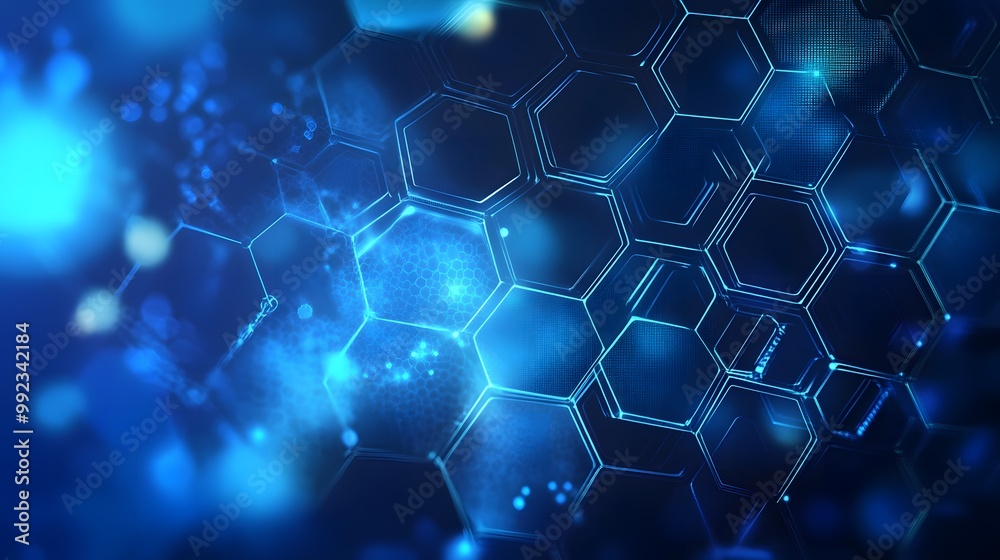 Abstract Blue Hexagon Pattern with Glowing Lines and Blurred Background Abstract Blue Hexagon Pattern with Glowing Lines and Blurred Background