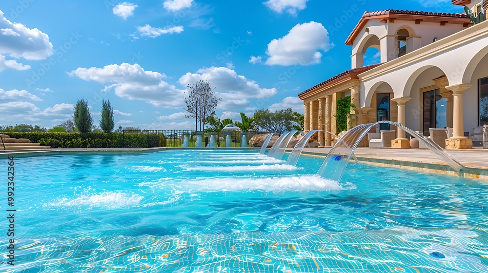 Swimming pool in a luxury villa on sunny day with blue sky Swimming pool in a luxury villa on sunny day with blue sky