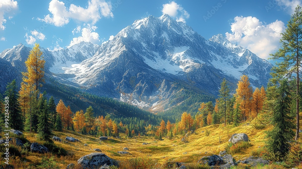 Fototapeta premium Majestic Mountain Peak with Autumnal Forest