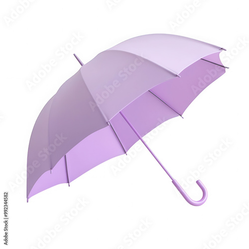 A purple umbrella is shown in a white background