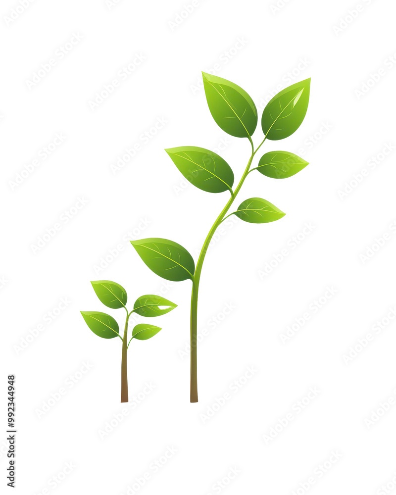 Green leaves on stems, white isolate background. Green leaves on stems, white isolate background.