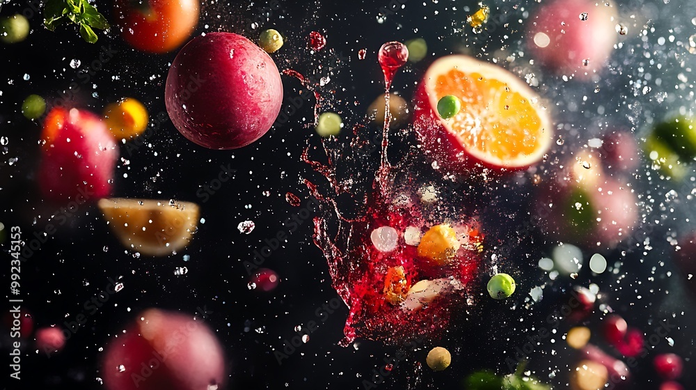 A Splash of Colorful Fruits and Vegetables in Motion A Splash of Colorful Fruits and Vegetables in Motion