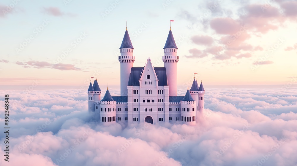 A surreal, colorful castle floating above a sea of clouds, symbolizing a fantastical and imaginative world A surreal, colorful castle floating above a sea of clouds, symbolizing a fantastical and imaginative world