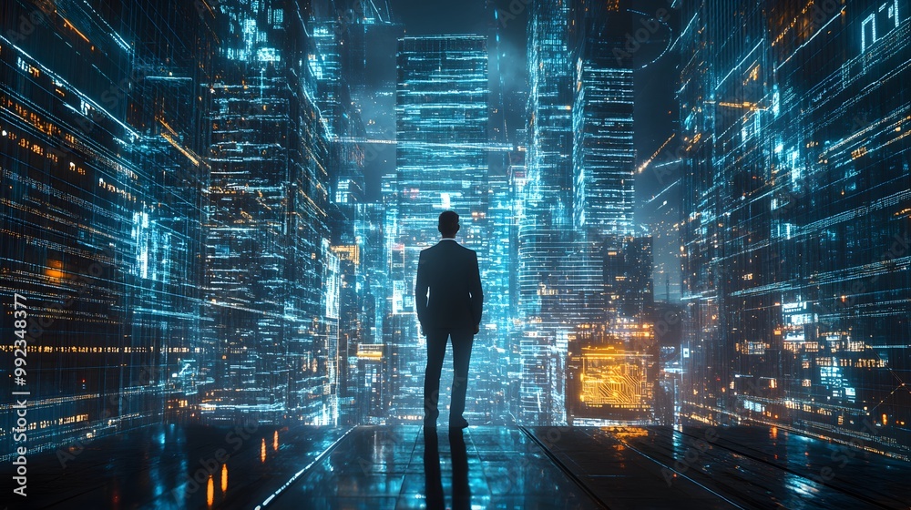 custom made wallpaper toronto digitalBusiness man on future network city. 