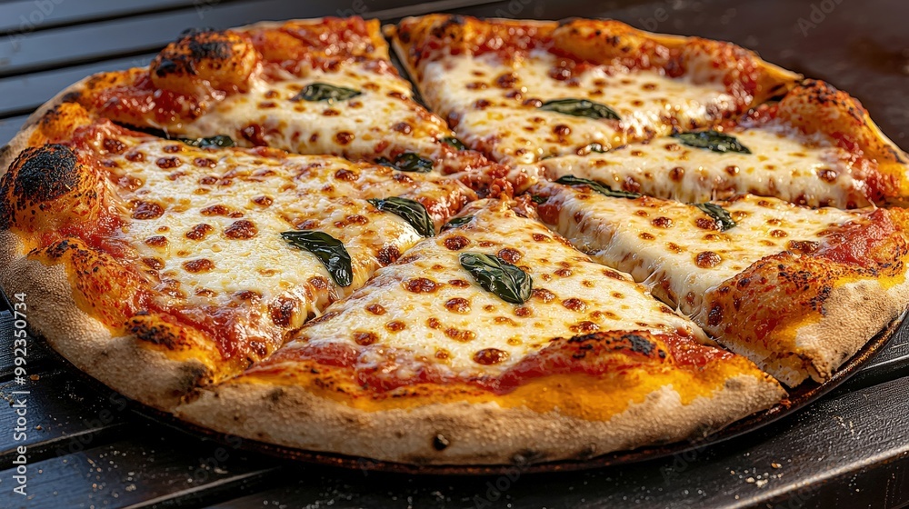 Delicious Homemade Pizza with Basil and Mozzarella Cheese Delicious Homemade Pizza with Basil and Mozzarella Cheese