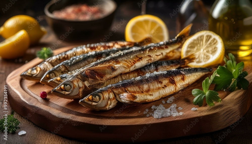 Grilled fish with lemon and herbs on a plate, showcasing a healthy and delicious seafood dish perfect for dinner or lunch Grilled fish with lemon and herbs on a plate, showcasing a healthy and delicious seafood dish perfect for dinner or lunch