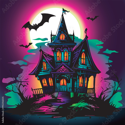 Halloween Spooky Haunted House Illustration