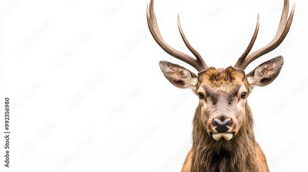 Majestic Deer with Antlers on White Background - Wildlife Close-Up for Nature and Animal Stock Photography Majestic Deer with Antlers on White Background - Wildlife Close-Up for Nature and Animal Stock Photography
