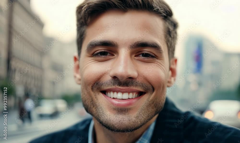Happy Caucasian Man Smiling in Urban Setting Happy Caucasian Man Smiling in Urban Setting