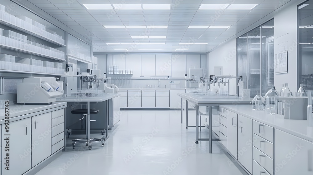 Modern Laboratory with Scientific Equipment and Glassware