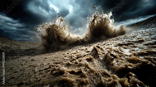 Muddy Water Splashing Under Dramatic Sky photo