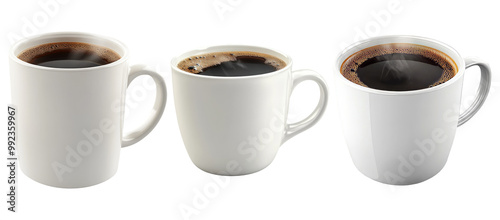 Trio Of White Coffee Cups With Black Coffee