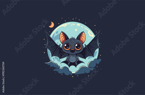 Bat night logo vector icon illustration style