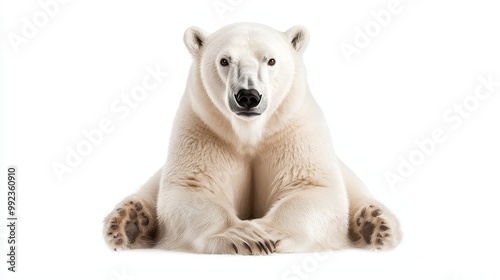 Majestic Polar Bear Sitting on White Background - High-Resolution Wildlife Stock Photo