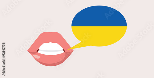 Vector Mouth Speaking Ukrainian Language Vector Illustration. Speaker with a Speech bubble in Ukraine flag colors 
