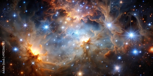 A dazzling image of a star-forming region, with a glittering array of new stars scattered across a canvas of shimmering gas and dust photo