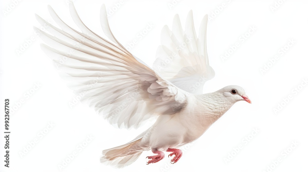 Elegant White Dove in Flight on a Pristine White Background Capturing Grace and Serenity Elegant White Dove in Flight on a Pristine White Background Capturing Grace and Serenity