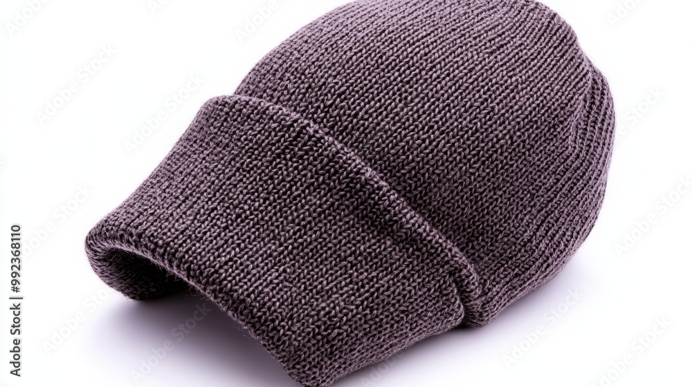 Grey Knit Beanie Hat Isolated on White Background Grey Knit Beanie Hat Isolated on White Background