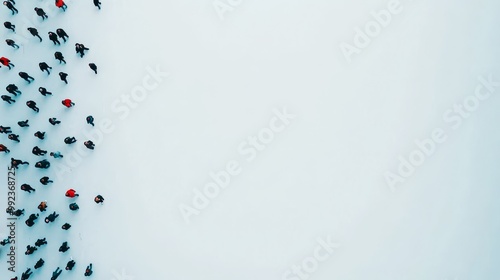Aerial View of People Walking on Snowy Surface with Ample Negative Space for Text or Design