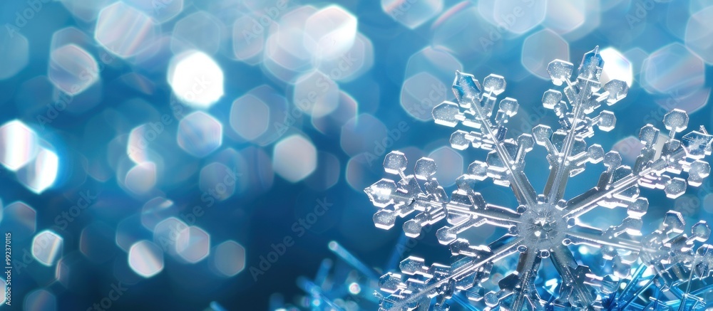 Close Up of a Delicate Snowflake on a Blue Background Close Up of a Delicate Snowflake on a Blue Background