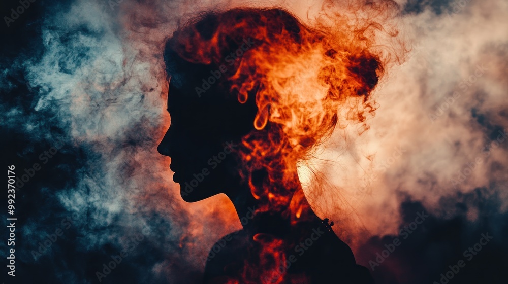 Silhouette of a Woman Emerging from Fire and Smoke Silhouette of a Woman Emerging from Fire and Smoke