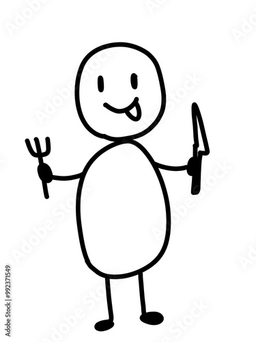 食べようとしている人のゆるいイラスト