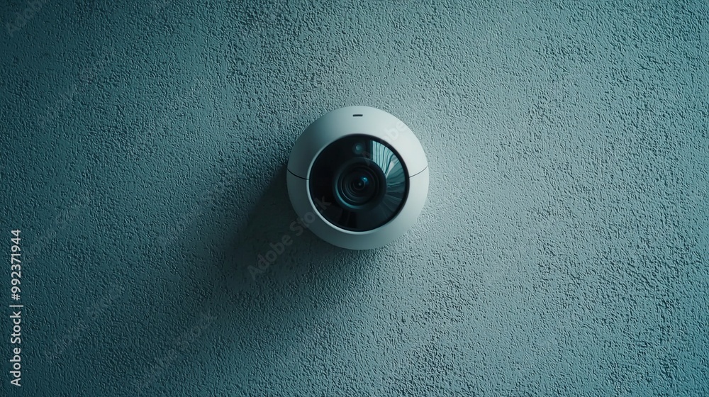 Modern Security Camera Mounted on Textured Wall for Surveillance and Safety