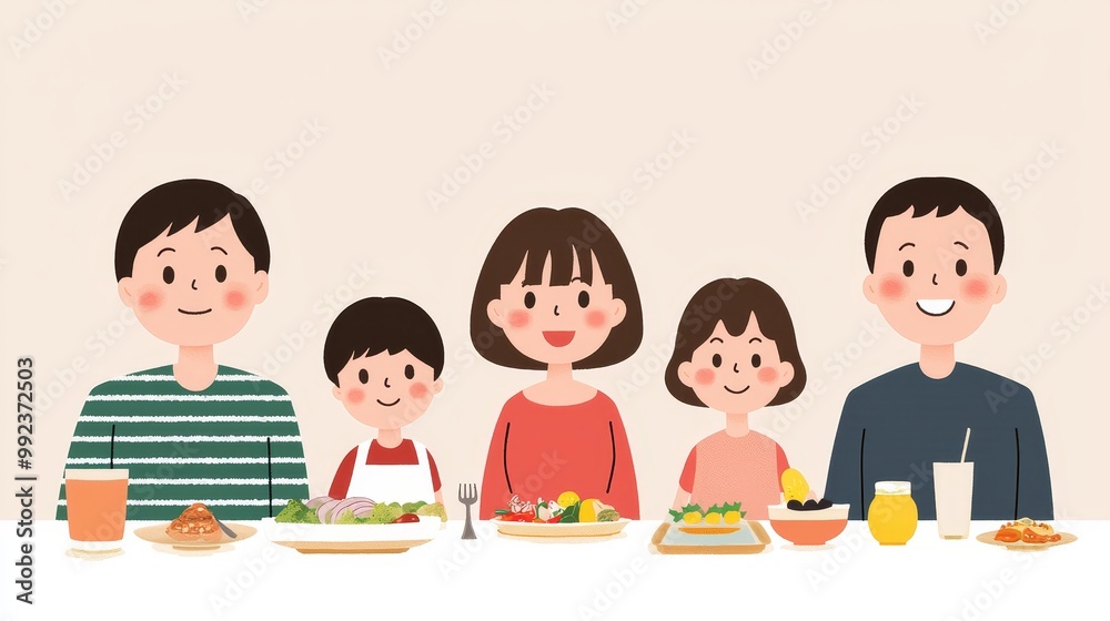Happy Middle Class Family Enjoying a Meal Together at Home - Modern Lifestyle and Family Bonding Happy Middle Class Family Enjoying a Meal Together at Home - Modern Lifestyle and Family Bonding