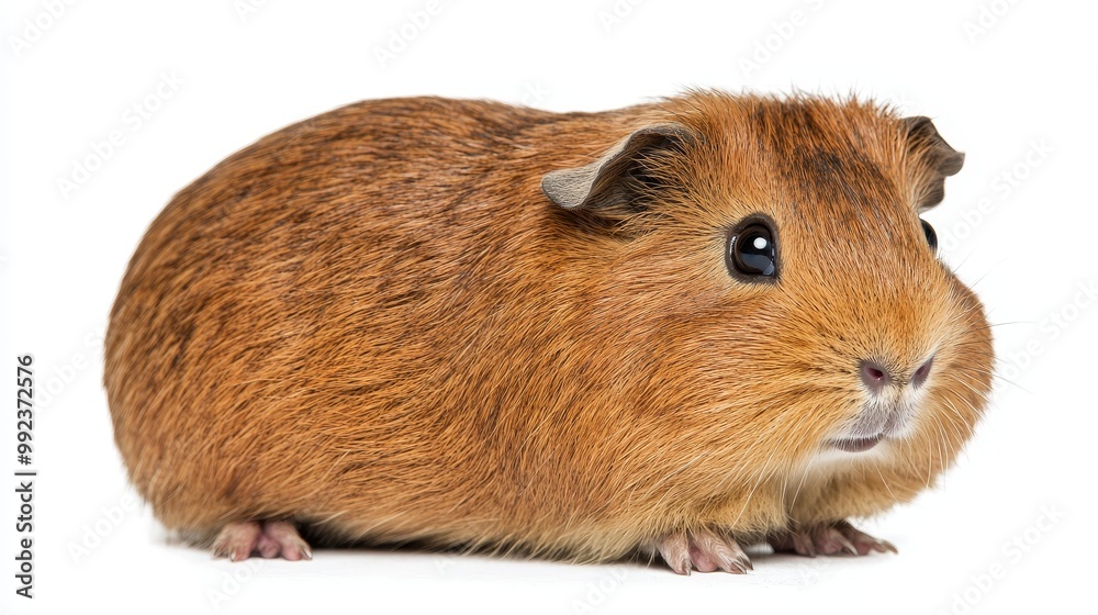 Adorable Brown Guinea Pig on White Background - Close-Up of Cute Pet Rodent with Fluffy Fur and Curious Expression Adorable Brown Guinea Pig on White Background - Close-Up of Cute Pet Rodent with Fluffy Fur and Curious Expression