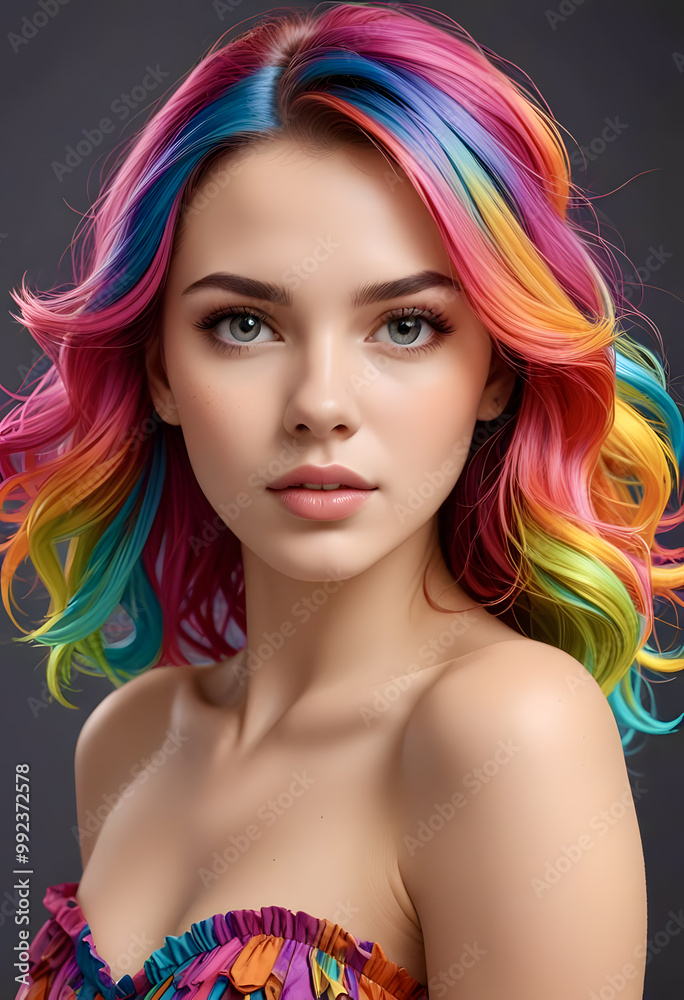 Obraz premium Portrait of a woman with colored hair.