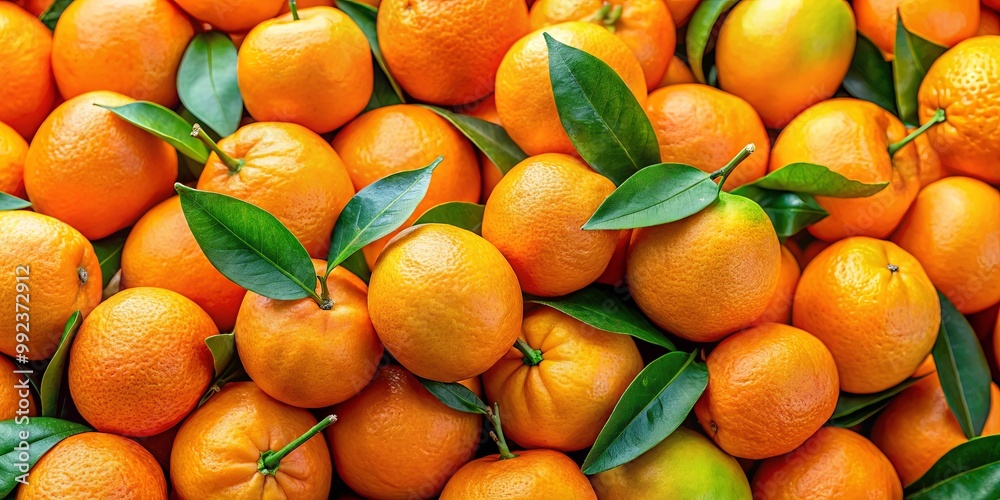A vibrant close-up of juicy oranges, their golden skins glistening under the light, nestled amongst lush green leaves, creating a captivating display of nature's bounty. A vibrant close-up of juicy oranges, their golden skins glistening under the light, nestled amongst lush green leaves, creating a captivating display of nature's bounty.