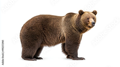 Majestic Brown Bear Standing on a White Background - High-Resolution Wildlife Photography for Nature and Animal Enthusiasts