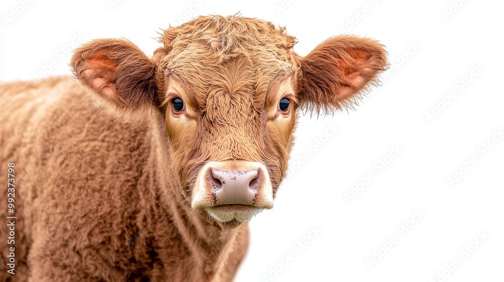 Close-Up Portrait of a Cute Brown Calf on a White Background - Adorable Farm Animal Stock Photo Close-Up Portrait of a Cute Brown Calf on a White Background - Adorable Farm Animal Stock Photo