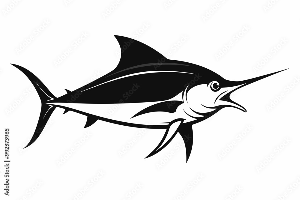 Marlin sea fish silhouette, marlin fish in different poses, sword fish, vector illustration.
Marlin sea fish silhouette, marlin fish in different poses, sword fish, vector illustration.