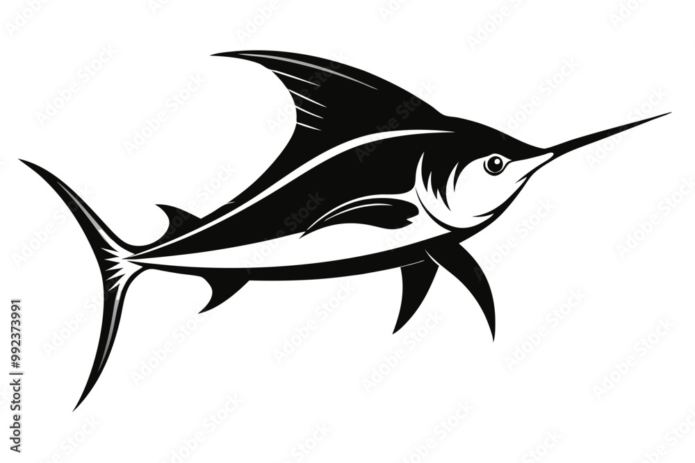 Marlin sea fish silhouette, marlin fish in different poses, sword fish, vector illustration.
Marlin sea fish silhouette, marlin fish in different poses, sword fish, vector illustration.