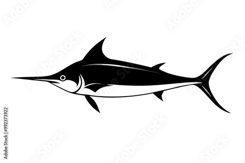 
Marlin sea fish silhouette, marlin fish in different poses, sword fish, vector illustration.