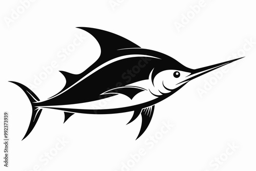 
Marlin sea fish silhouette, marlin fish in different poses, sword fish, vector illustration.